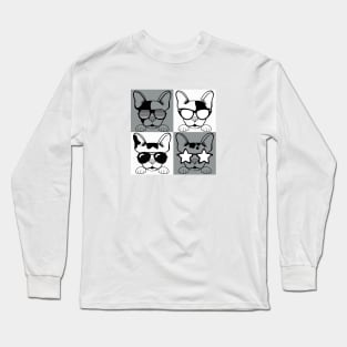 Frenchies with Glasses Black andd White Long Sleeve T-Shirt